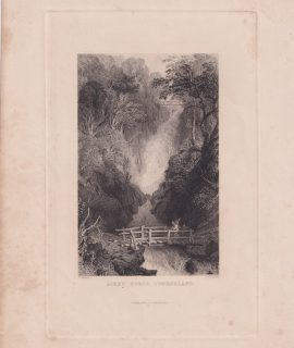 Antique Engraving Print, Airey Force, Cumberland, 1833