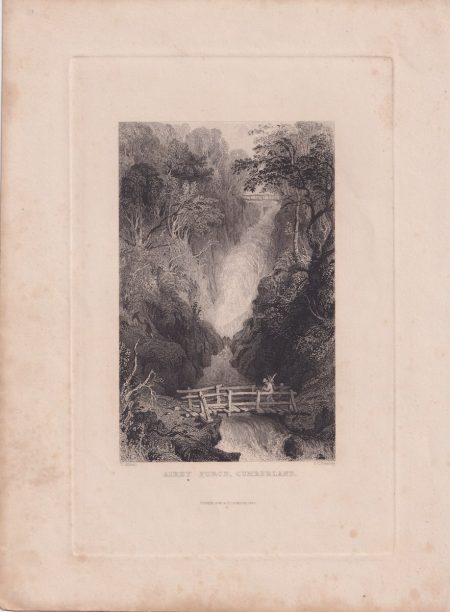 Antique Engraving Print, Airey Force, Cumberland, 1833
