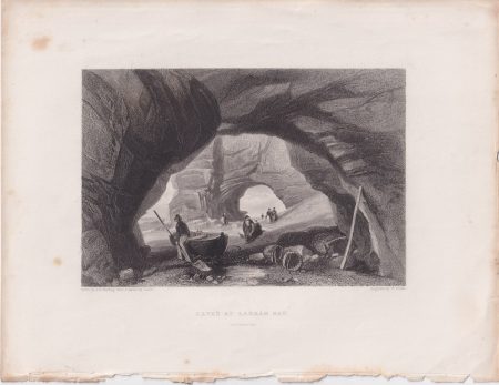 Antique Engraving Print, Caves at Ladram Bay, 1850