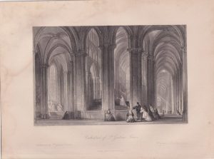Antique Engraving Print, Cathedral of St. Gatien-Tours, 1840