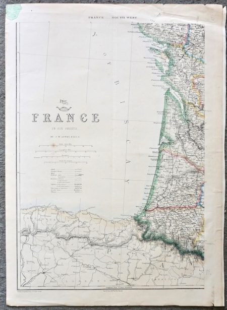 Antique Map, France, South West, 1859