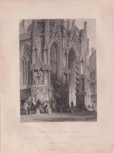 Antique Engraving Print, Fountain of St. Maclou, Rouen, 1840