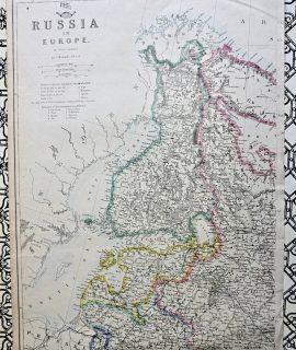 Antique Map, Russia in Europe, 1850 ca.