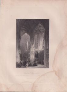 Antique Engraving Print, Church of St. Pierre, at Caen, 1840