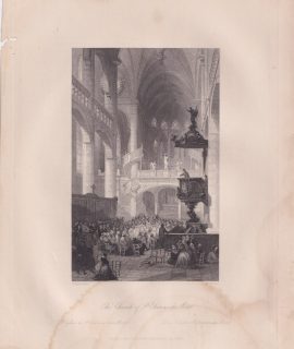 Antique Engraving Print, The Church of St. Etienne du Mont, 1840