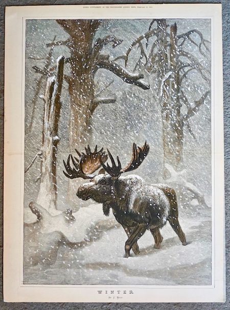 Antique Print, Winter, by J. Wolf, 1873
