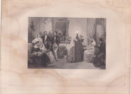Antique Engraving Print, A Family Concert, 1840