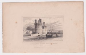 Antique Engraving Print, Caernarvon Castle, Eagle's Tower, 1845