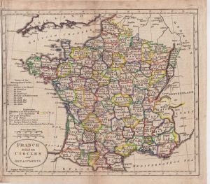 Antique Map, France divided into circles and departments, 1800