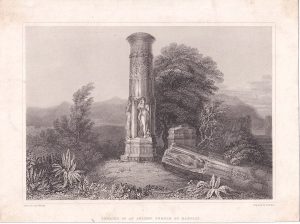 Antique Engraving Print, Remains of an Ancient Temple at Barolli, 1832