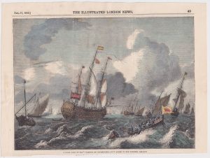 Antique Print, A Brisk Gale at Sea, 1852