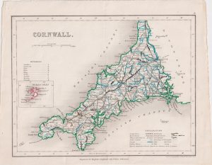 Antique Map, Cornwall, 1845