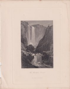 Antique Engraving print, The Mountain Torrent, 1850 ca.