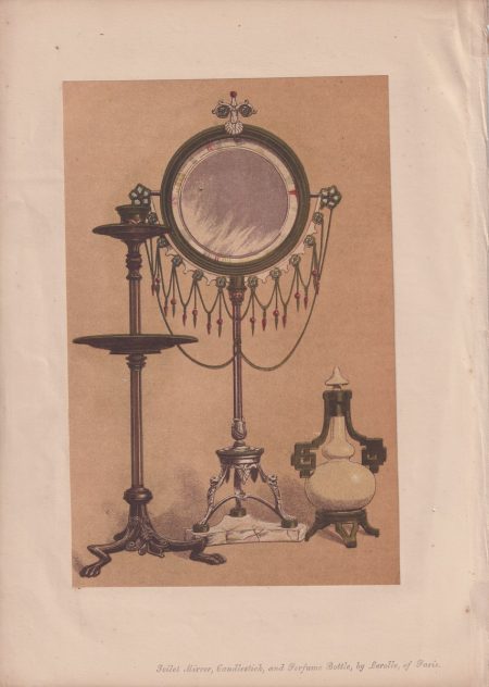 Antique Print, Toilet Mirror, Candlestick, and Perfume by Lerolle, of Paris, 1868