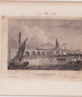 Antique Engraving print, Der Eisenbahn - Viaduct uber die Lagunen nach Venedig, 1850