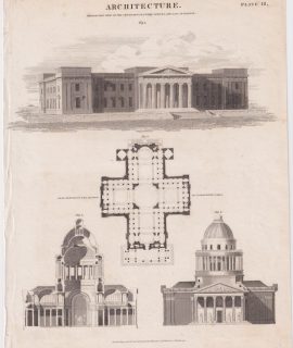 Antique Engraving Print, Architecture, Perspective View of the Court-House, public offices, and Gaol of Glasgow, 1827