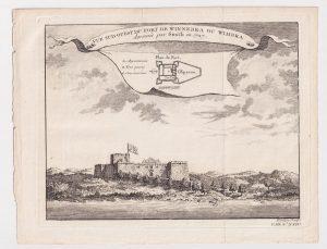 Antique Engraving Print, Vue Sud Ouest du Fort de Winnebra ou Wimbra, 1747
