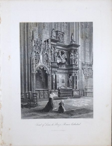 Antique Engraving Print, Tomb of Louis de Brezé. Rouen Cathedral, 1876
