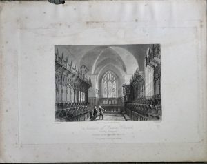 Antique Engraving Print, Interior of Gatton Church, 1830 ca.