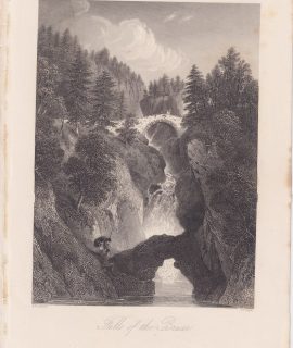 Antique Engraving Print, Falls of the Bruar, 1840