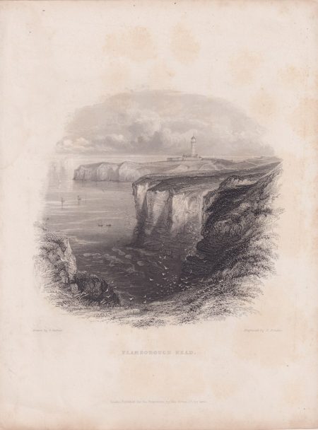 Antique Engraving Print, Flamborough Head, 1840