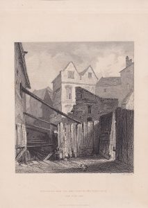 Antique Print, Old Houses with the open part of the fleet ditch near Field Lane, 1870