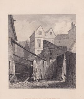 Antique Print, Old Houses with the open part of the fleet ditch near Field Lane, 1870