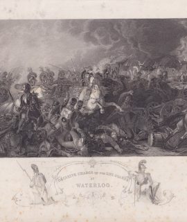 Antique Engraving Print, Decisive Charge of the Life Guards at Waterloo, 1840