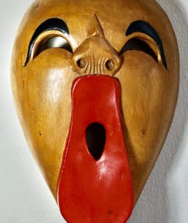 Rare Vintage Handmade Grotesque Wooden Mask