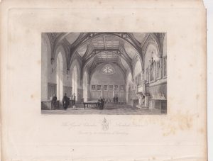 Antique Engraving print, The Guard Chamber, Lambeth Palace, 1840 ca.