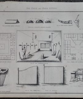 Antique Print, The Stable and Stable Fittings, 1880