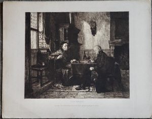 Antique Engraved Print, Checkmate, etched by E. Mardsen, 1880