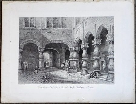 Antique Engraving Print, Courtyard of the Archbishop's Palace Liège, 1876