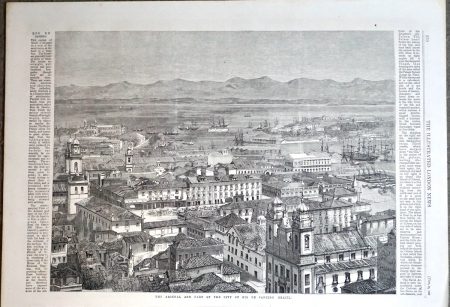 Antique Print, The Arsenal and Part of the City of Rio de Janeiro, Brazil, 1800