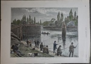 Antique Print, The Contemplative Man's Recreation Fishing at Teddington Lock, 1892