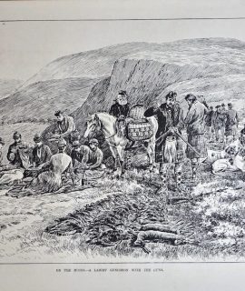 Antique Print, In the Moors, A Ladies Luncheon With the Guns, 1889