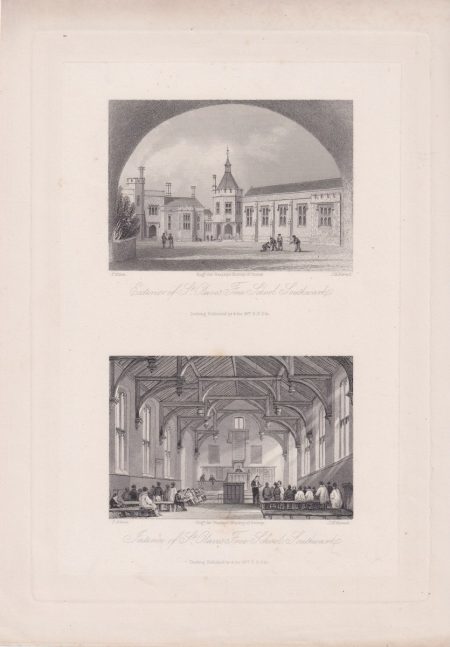Antique Engraving Print, School of Southwark, 1850 ca.