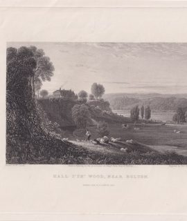 Antique Engraving Print, Hall I' TH' Wood, near Bolton, 1845