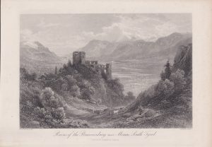 Antique Engraving Print, Ruins of the Brunnenburg near Meran, South Tyrol, 1870