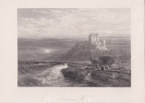 Antique Engraving Print, Bamborough Castle, 1876