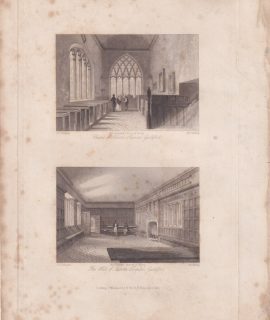 Antique Engraving Print, Chapel of Abbott's Hospital Guildford, 1840