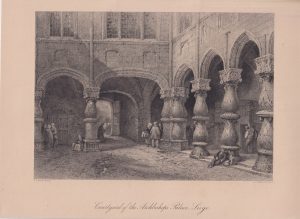 Antique Engraving Print, Courtyard of the Archbishop's Palace, Liege, 1876