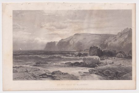 Antique Engraving Print, On the Coast of Mt. Desert, 1861
