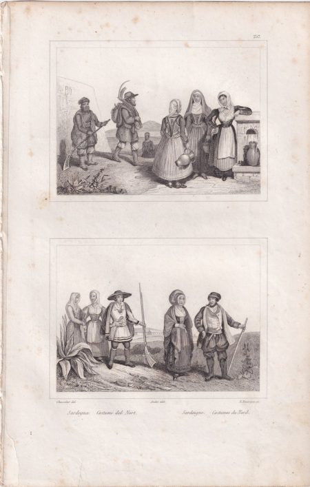 Antique Engraving Print, Sardegna, costumi del Nord, 1834
