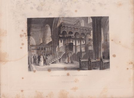 Antique Engraving Print, Sefton Church, Lancashire, 1844