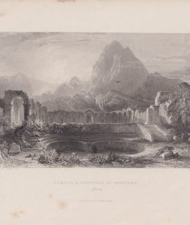 Antique Engraving Print, Temple & Fountain at Zagwhan, 1840