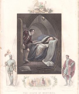 Antique Engraving Print, The Death of Mortimer, 1853