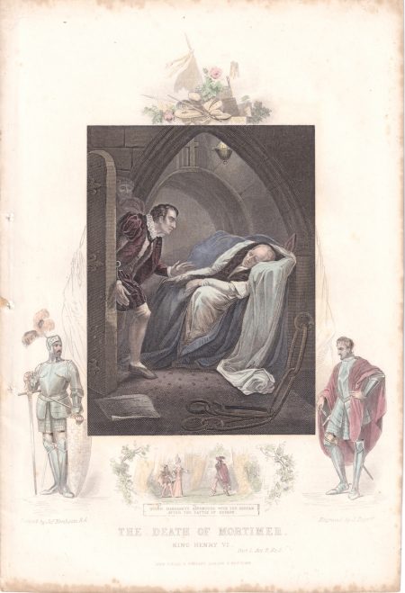 Antique Engraving Print, The Death of Mortimer, 1853