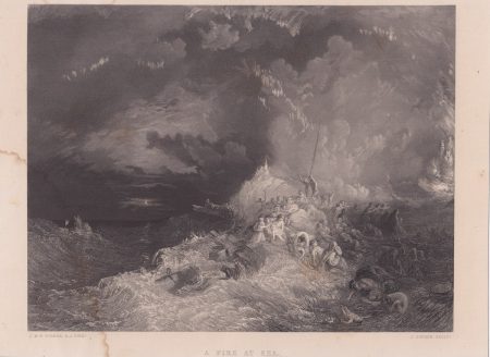Antique Engraving Print, A fire at sea, 1897
