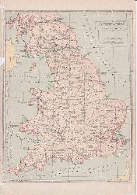 Antique Map, Britannia Antiqua Ancient Britain, 1870